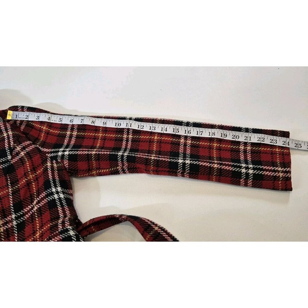 Forever 21 Wool Blend Plaid Button Up Pea Coat Large‎ Red Black White Gold NWT - Picture 3 of 8